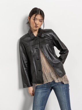 LEATHER JACKET Black Y2K Vintage Women / Small